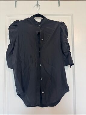 FRAME Silk Puff Sleeve Button-Up Blouse